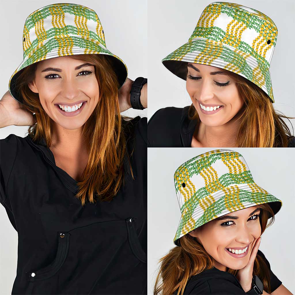 Aloha Hawaii Ilima Maile Lei Bucket Hat Palaka Inspired Hawaiian-plaid White