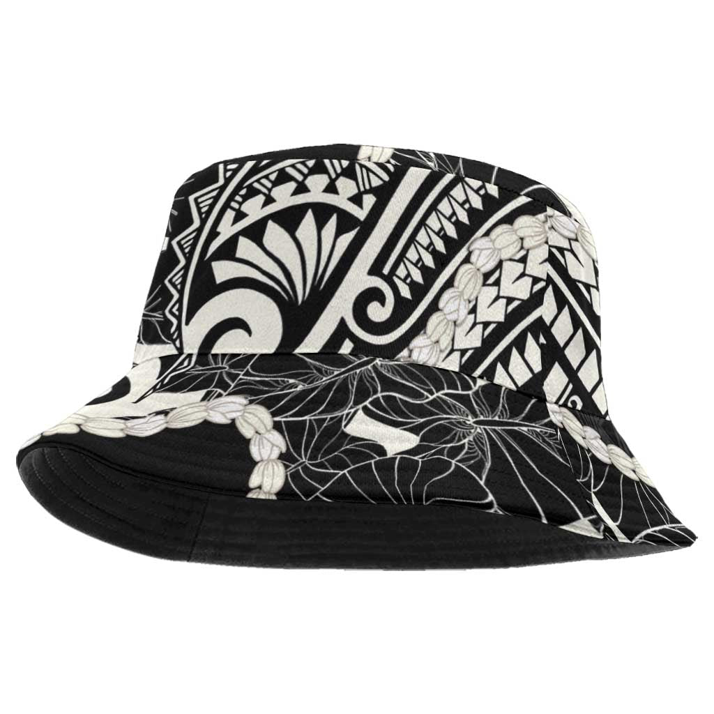 Aloha Hawaii Kalo Pikake Lei Bucket Hat Chest Tattoo Black Hawaiian Pattern