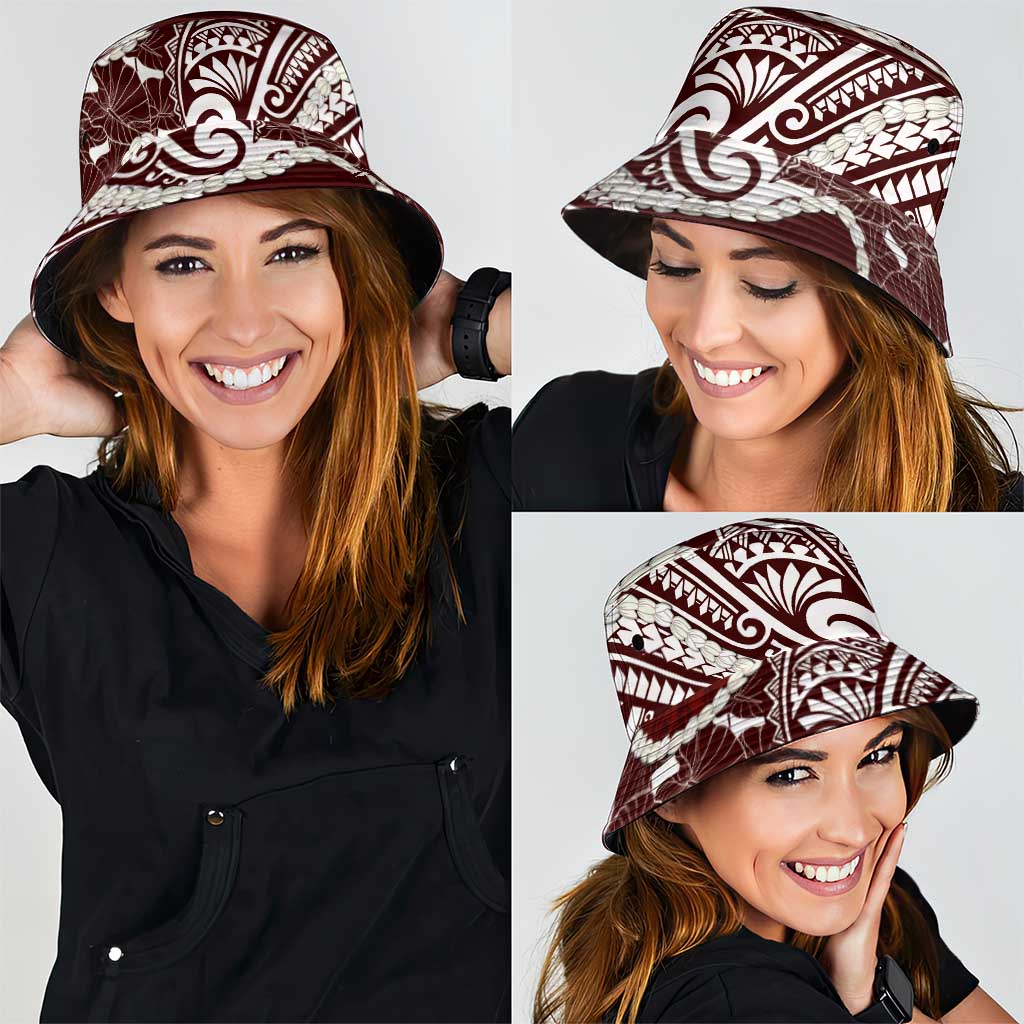 Aloha Hawaii Kalo Pikake Lei Bucket Hat Chest Tattoo Oxblood Hawaiian Pattern LT14 - Polynesian Pride