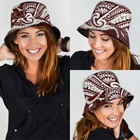 Aloha Hawaii Kalo Pikake Lei Bucket Hat Chest Tattoo Oxblood Hawaiian Pattern LT14 - Polynesian Pride