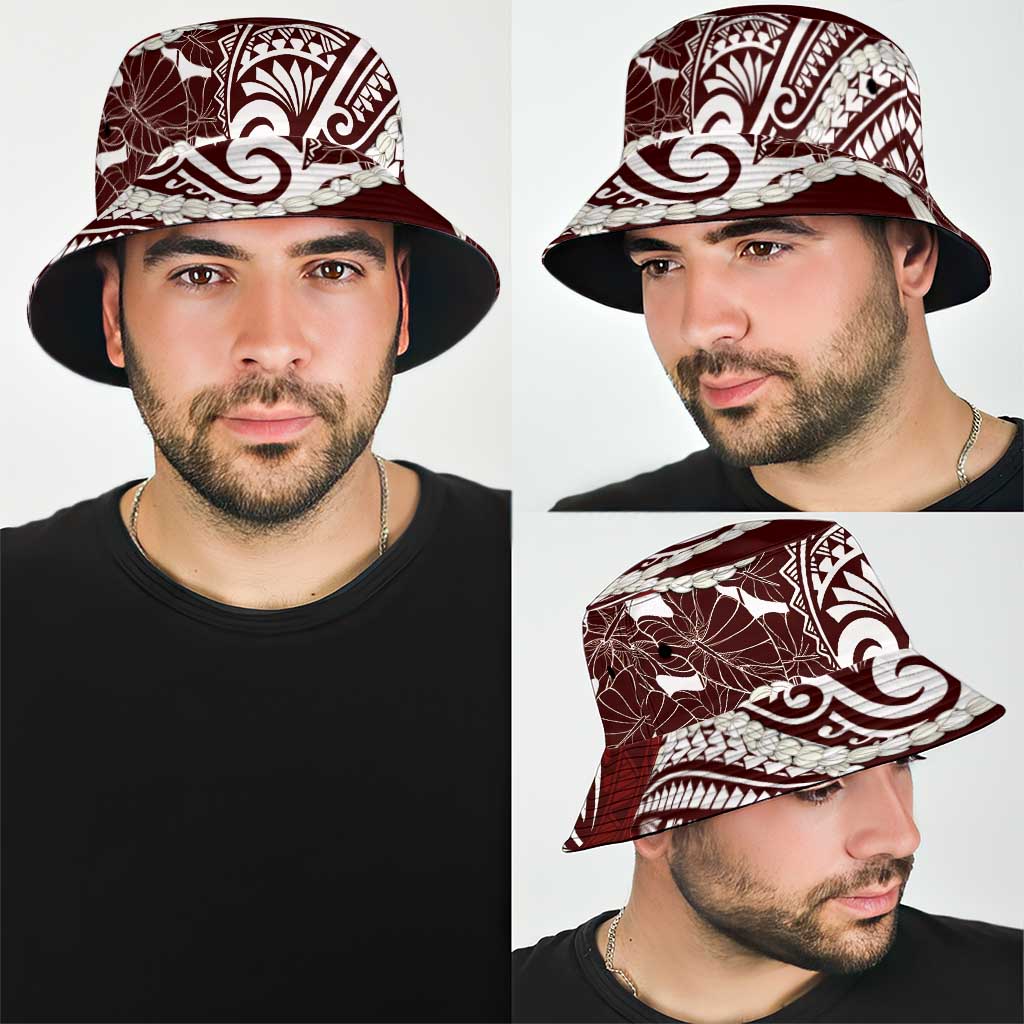 Aloha Hawaii Kalo Pikake Lei Bucket Hat Chest Tattoo Oxblood Hawaiian Pattern LT14 - Polynesian Pride