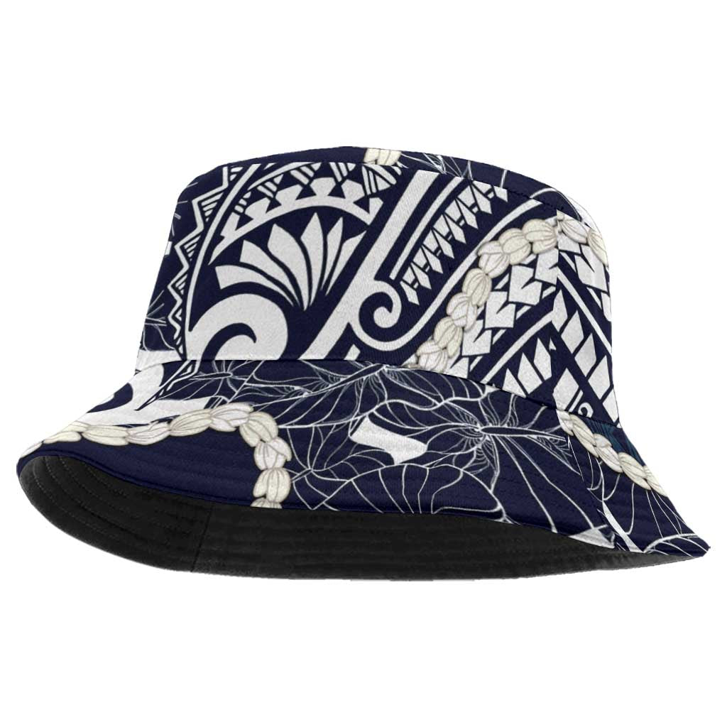 Aloha Hawaii Kalo Pikake Lei Bucket Hat Chest Tattoo Oxford Blue Hawaiian Pattern