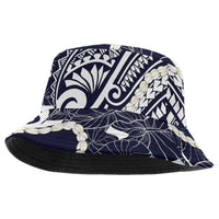 Aloha Hawaii Kalo Pikake Lei Bucket Hat Chest Tattoo Oxford Blue Hawaiian Pattern LT14 One Size Oxford Blue - Polynesian Pride