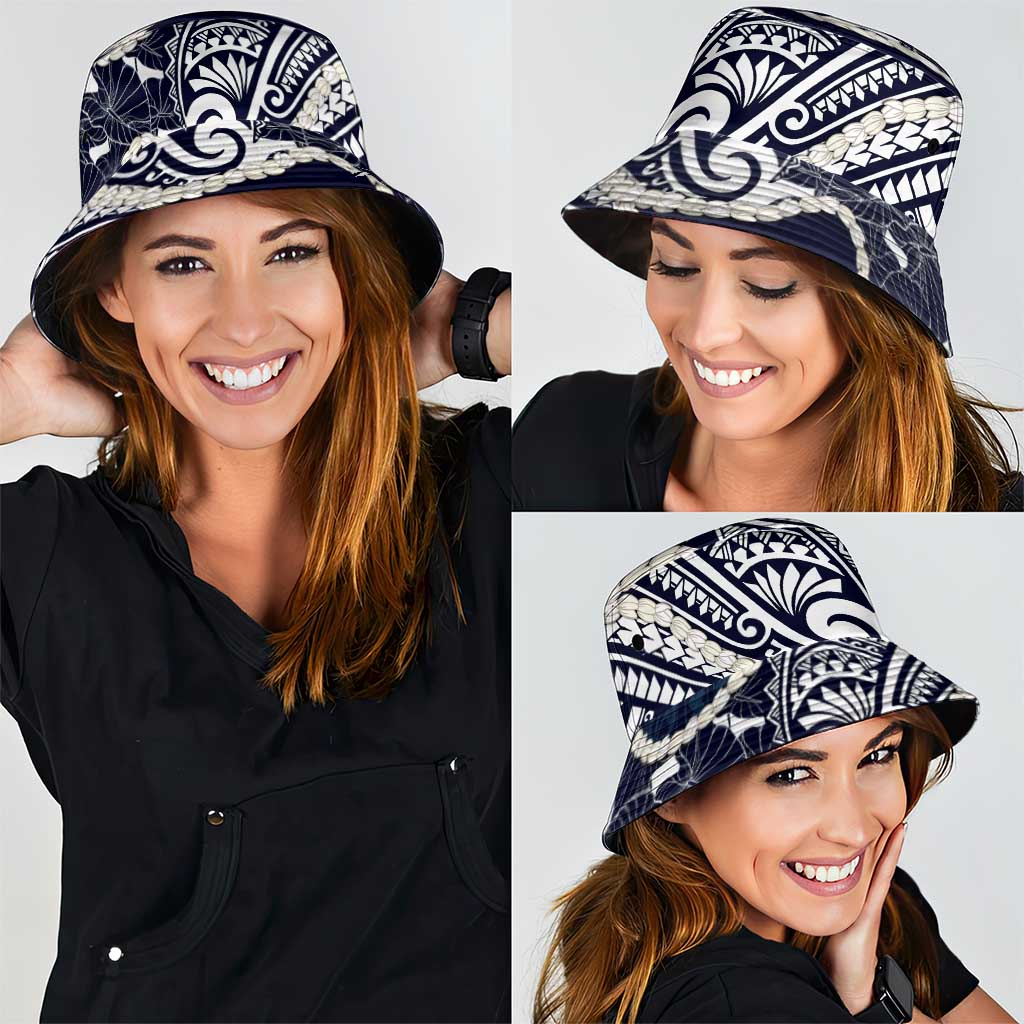 Aloha Hawaii Kalo Pikake Lei Bucket Hat Chest Tattoo Oxford Blue Hawaiian Pattern LT14 - Polynesian Pride