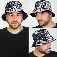 Aloha Hawaii Kalo Pikake Lei Bucket Hat Chest Tattoo Oxford Blue Hawaiian Pattern LT14 - Polynesian Pride