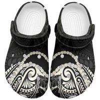 Aloha Hawaii Kalo Pikake Lei Clogs Shoes Chest Tattoo Black Hawaiian Pattern