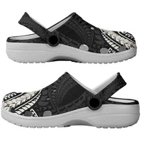 Aloha Hawaii Kalo Pikake Lei Clogs Shoes Chest Tattoo Black Hawaiian Pattern