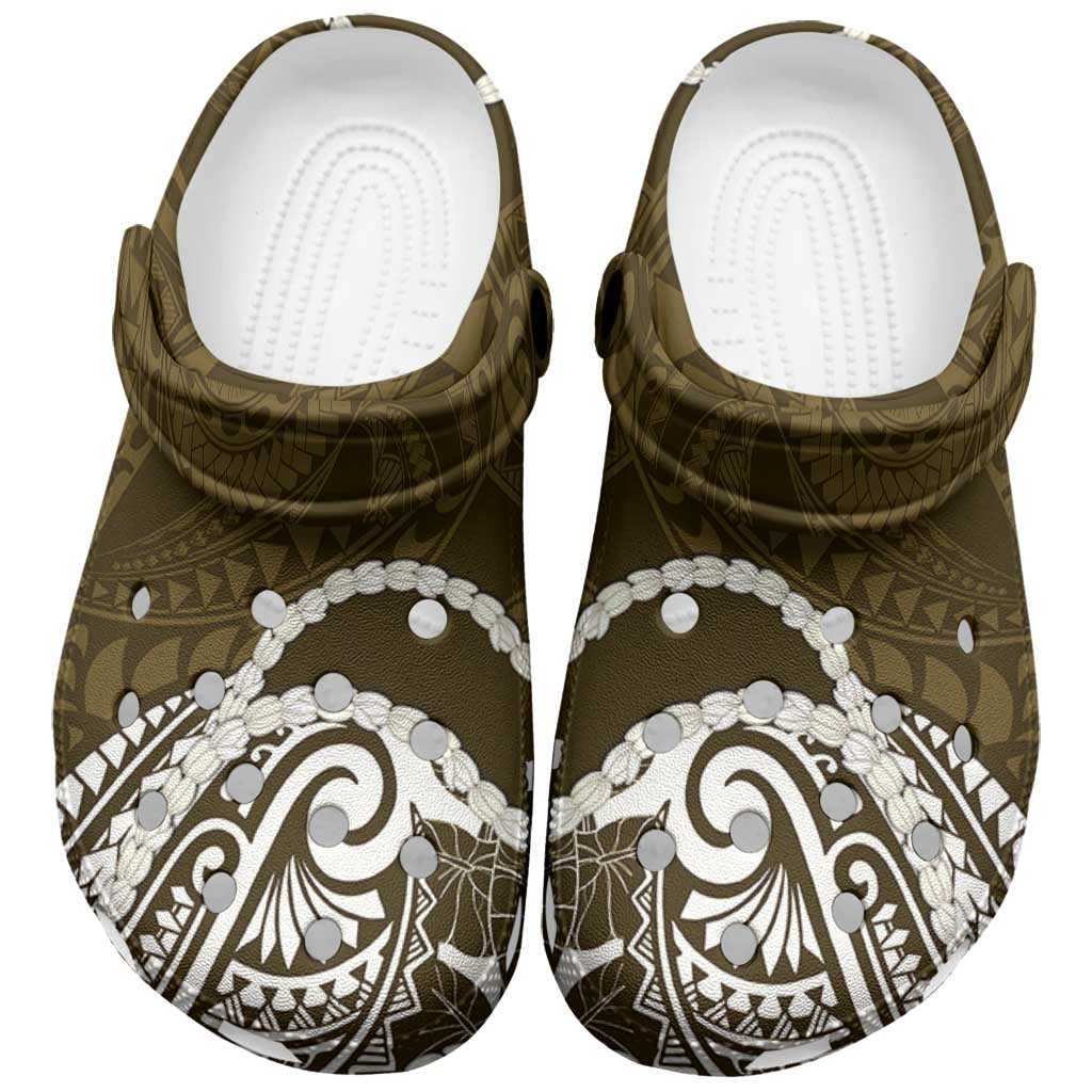 Aloha Hawaii Kalo Pikake Lei Clogs Shoes Chest Tattoo Gold Hawaiian Pattern
