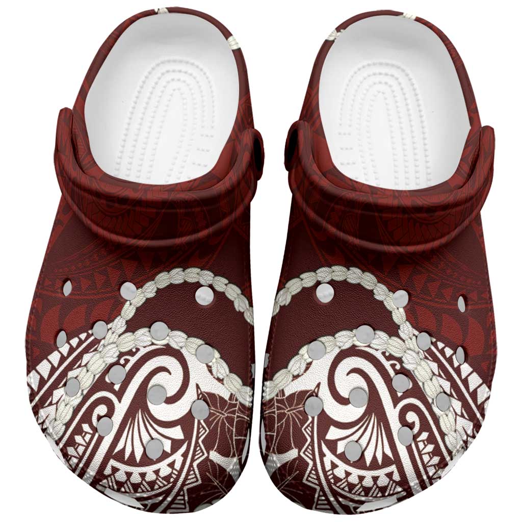 Aloha Hawaii Kalo Pikake Lei Clogs Shoes Chest Tattoo Oxblood Hawaiian Pattern