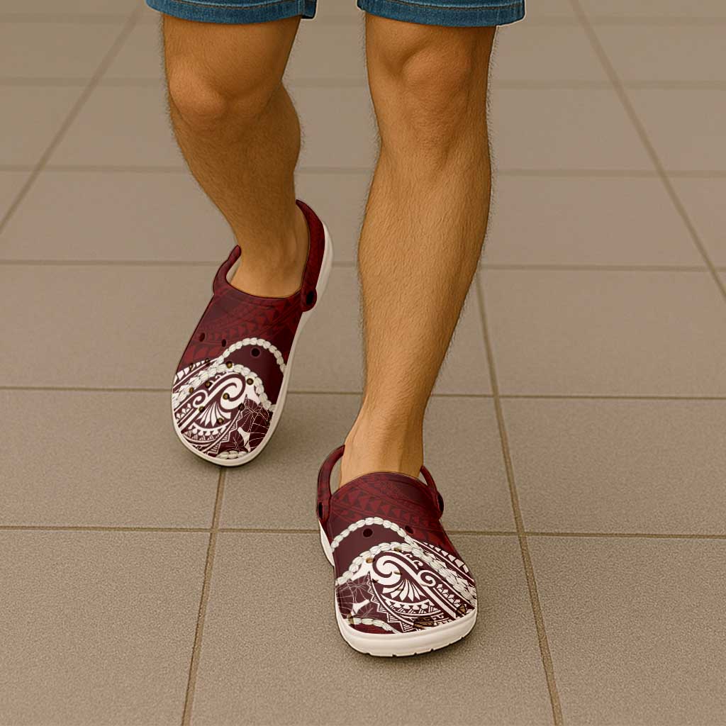 Aloha Hawaii Kalo Pikake Lei Clogs Shoes Chest Tattoo Oxblood Hawaiian Pattern LT14 - Polynesian Pride