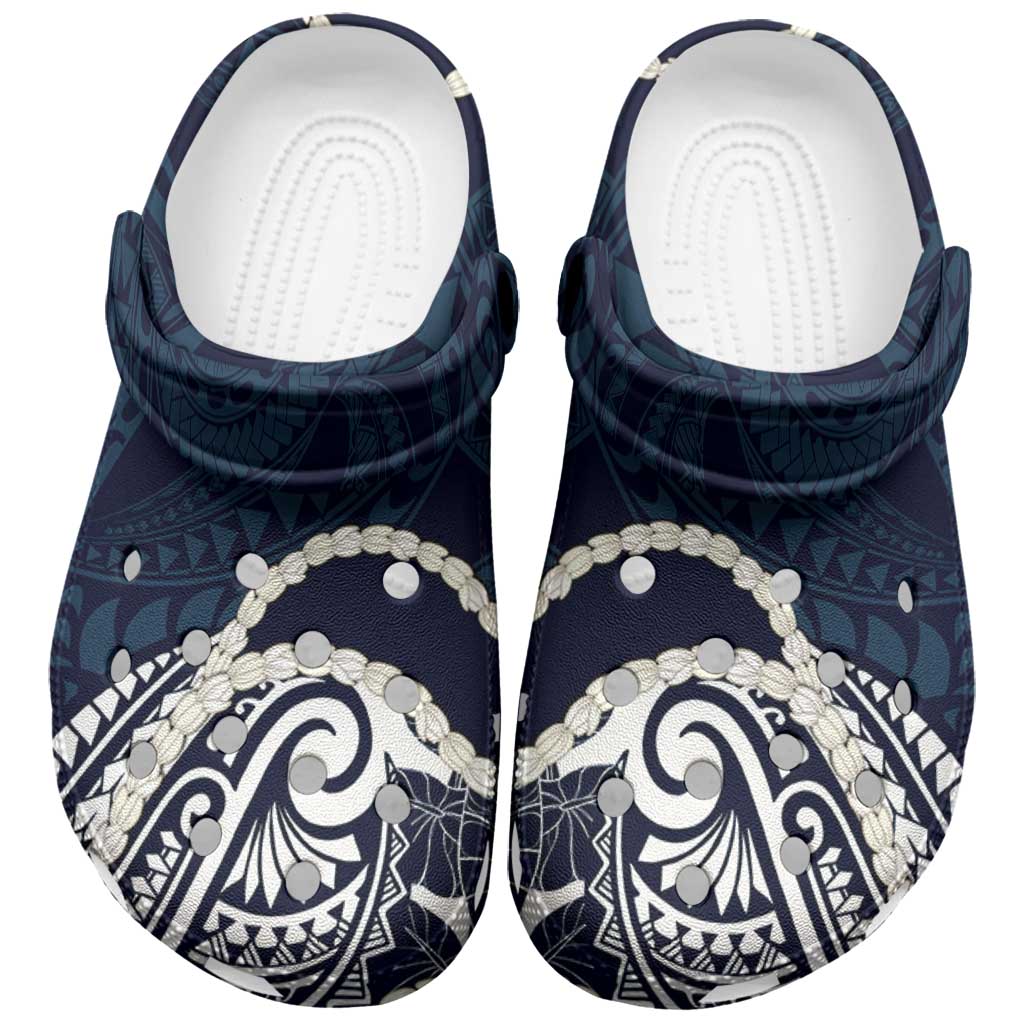 Aloha Hawaii Kalo Pikake Lei Clogs Shoes Chest Tattoo Oxford Blue Hawaiian Pattern