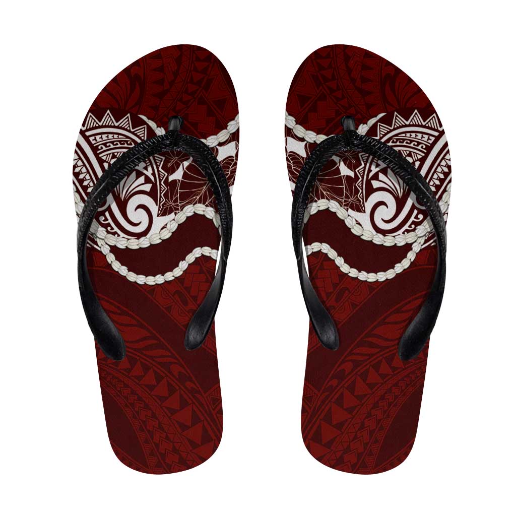 Aloha Hawaii Kalo Pikake Lei Flip Flops Chest Tattoo Oxblood Hawaiian Pattern LT14 Oxblood - Polynesian Pride