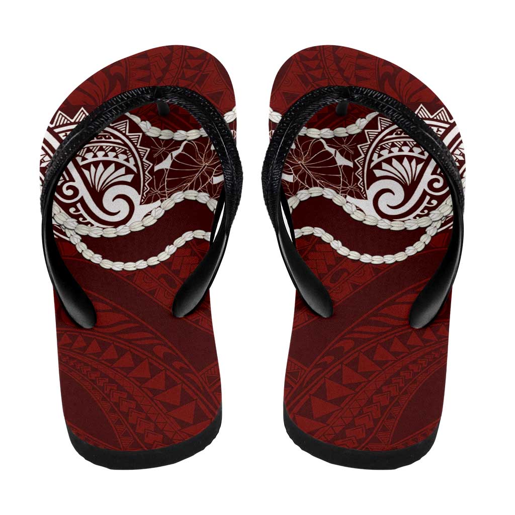Aloha Hawaii Kalo Pikake Lei Flip Flops Chest Tattoo Oxblood Hawaiian Pattern LT14 - Polynesian Pride