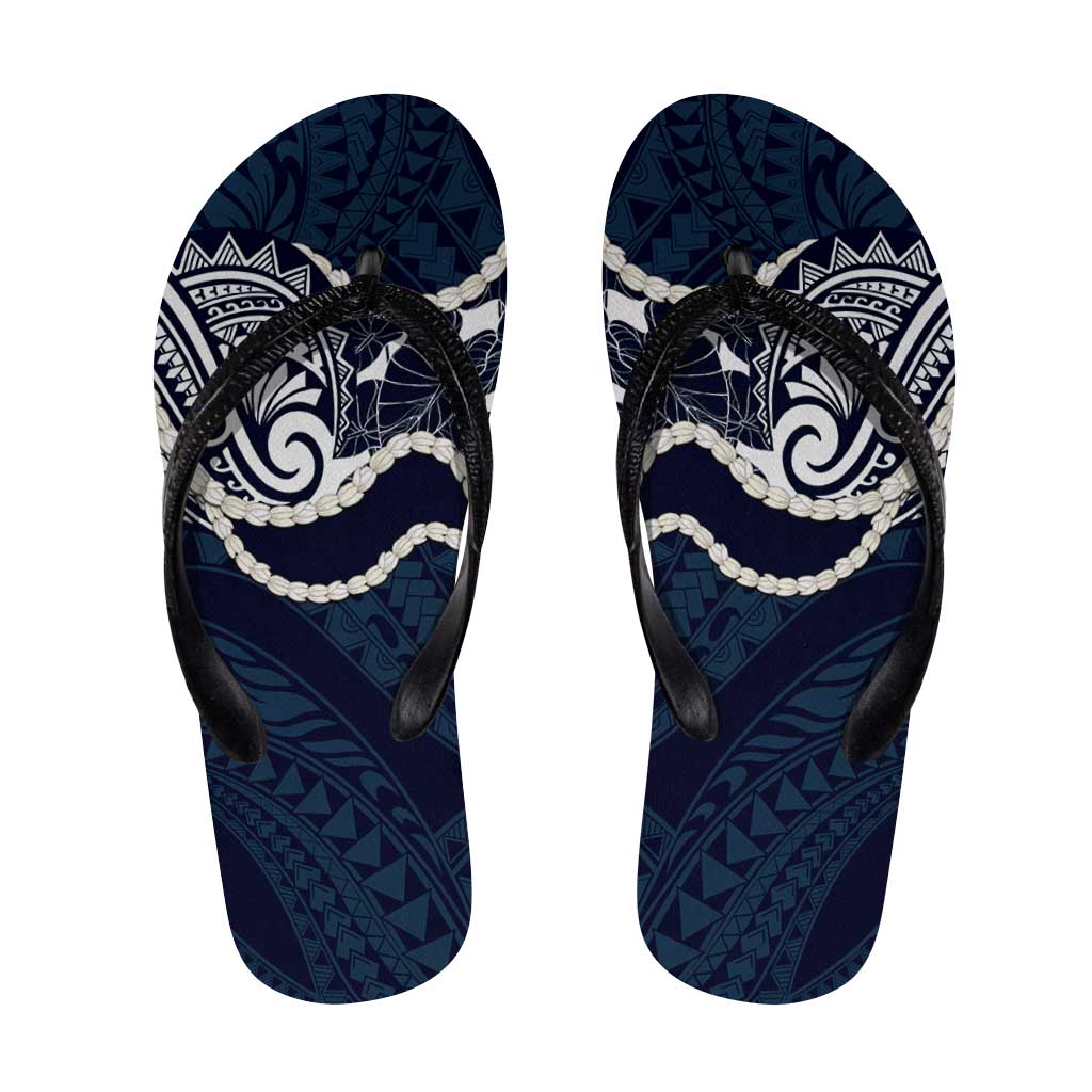 Aloha Hawaii Kalo Pikake Lei Flip Flops Chest Tattoo Oxford Blue Hawaiian Pattern LT14 Oxford Blue - Polynesian Pride