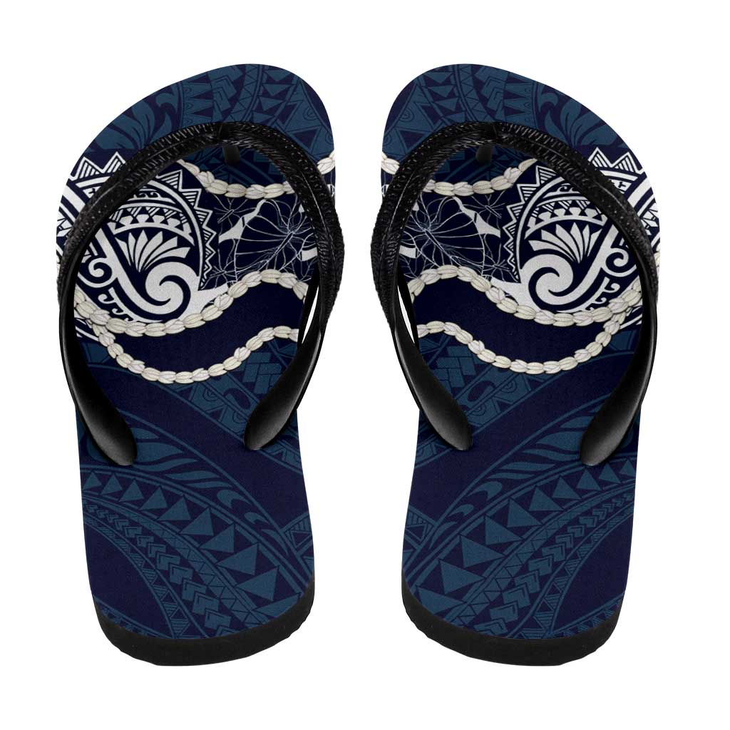 Aloha Hawaii Kalo Pikake Lei Flip Flops Chest Tattoo Oxford Blue Hawaiian Pattern LT14 - Polynesian Pride