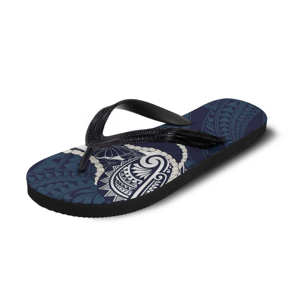 Aloha Hawaii Kalo Pikake Lei Flip Flops Chest Tattoo Oxford Blue Hawaiian Pattern LT14 - Polynesian Pride