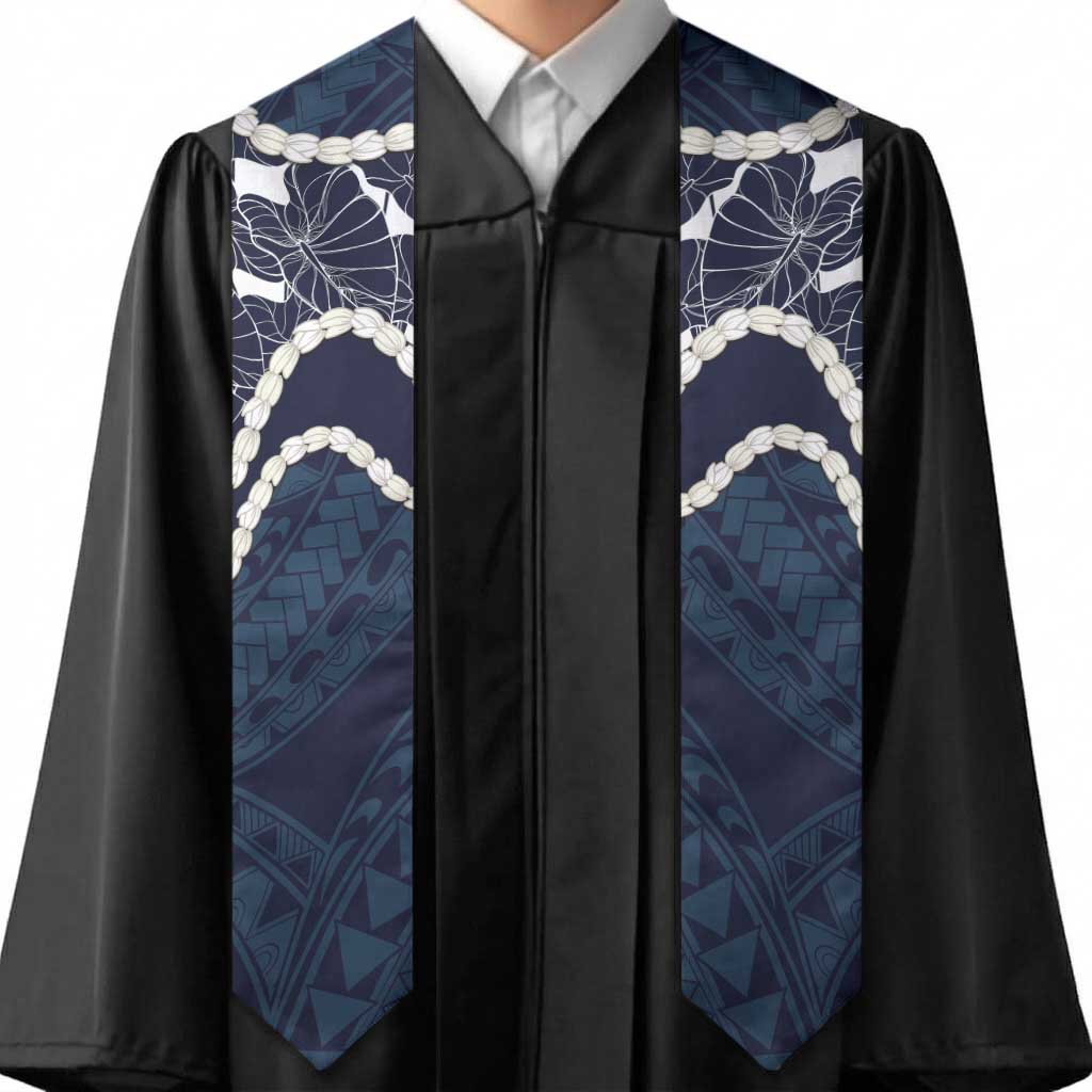 Aloha Hawaii Kalo Pikake Lei Graduation Stole Chest Tattoo Oxford Blue Hawaiian Pattern LT14 - Polynesian Pride