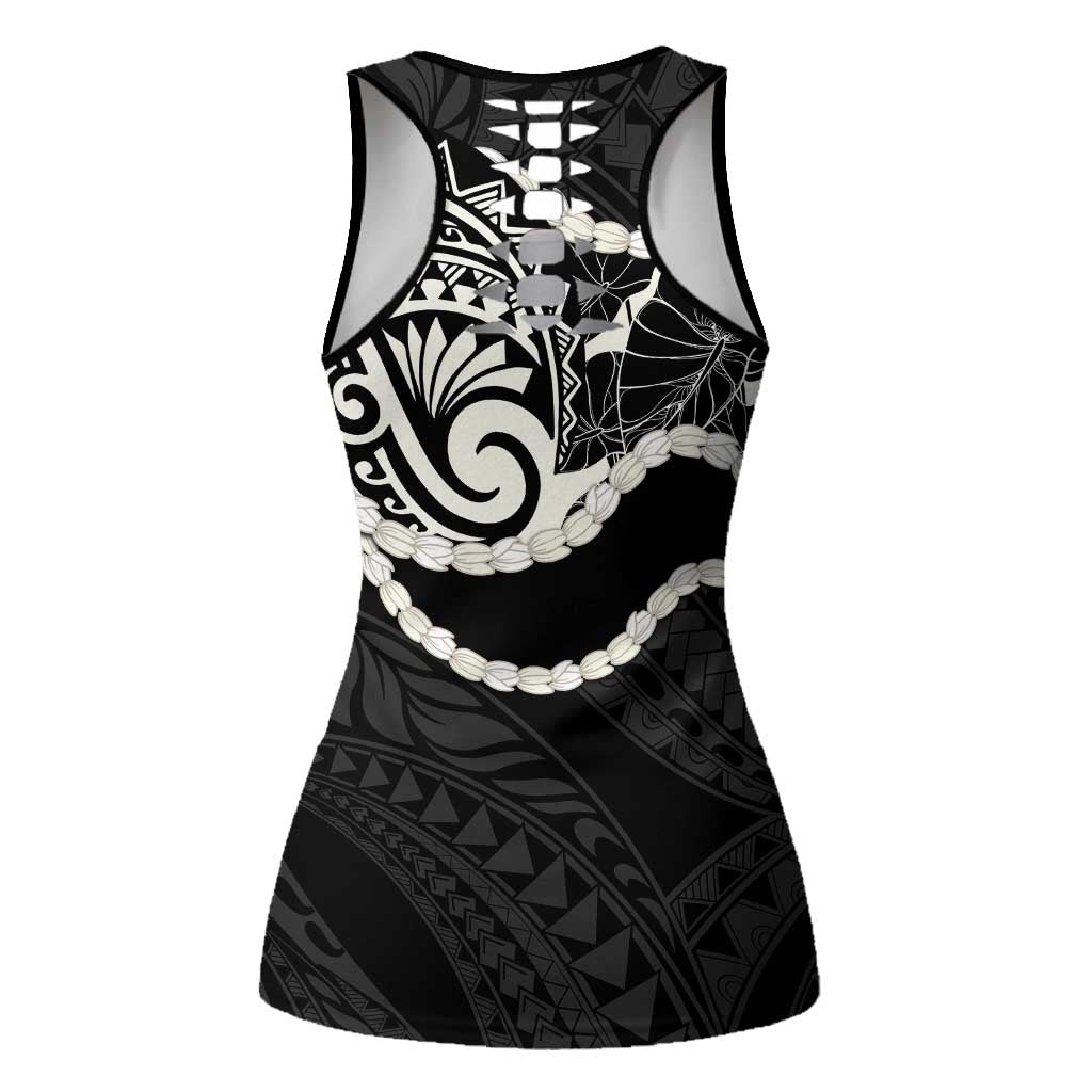 Aloha Hawaii Kalo Pikake Lei Hollow Tank Top Chest Tattoo Black Hawaiian Pattern LT14 - Polynesian Pride