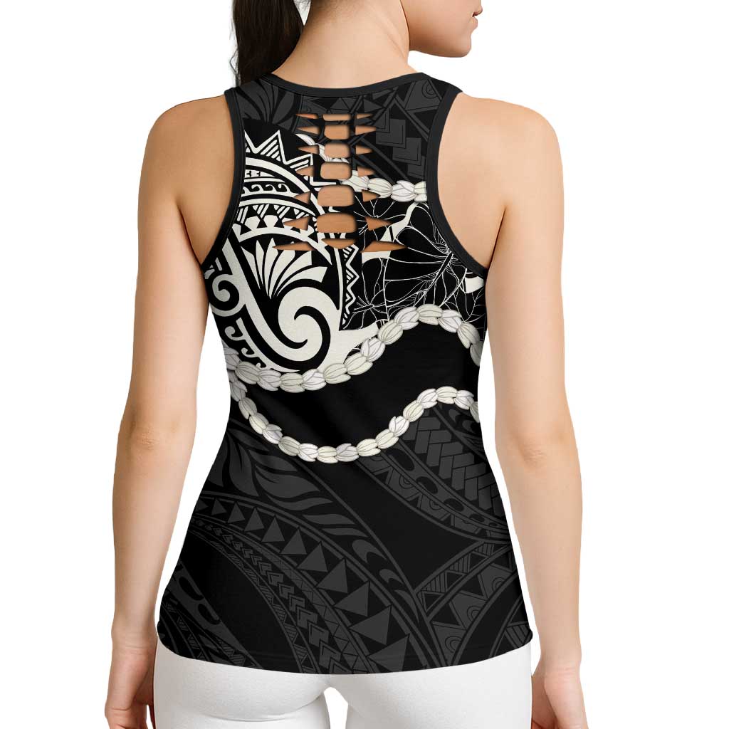 Aloha Hawaii Kalo Pikake Lei Hollow Tank Top Chest Tattoo Black Hawaiian Pattern LT14 - Polynesian Pride