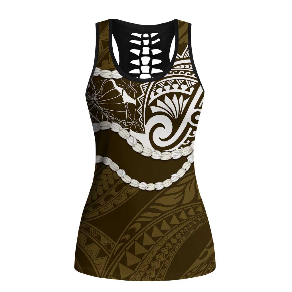 Aloha Hawaii Kalo Pikake Lei Hollow Tank Top Chest Tattoo Gold Hawaiian Pattern LT14 Female Gold - Polynesian Pride