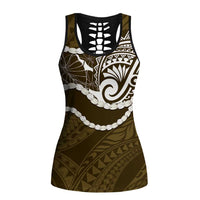 Aloha Hawaii Kalo Pikake Lei Hollow Tank Top Chest Tattoo Gold Hawaiian Pattern LT14 Female Gold - Polynesian Pride