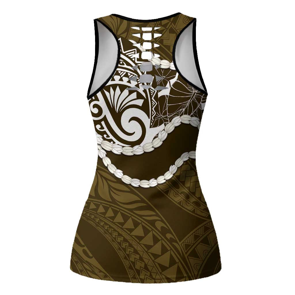 Aloha Hawaii Kalo Pikake Lei Hollow Tank Top Chest Tattoo Gold Hawaiian Pattern LT14 - Polynesian Pride