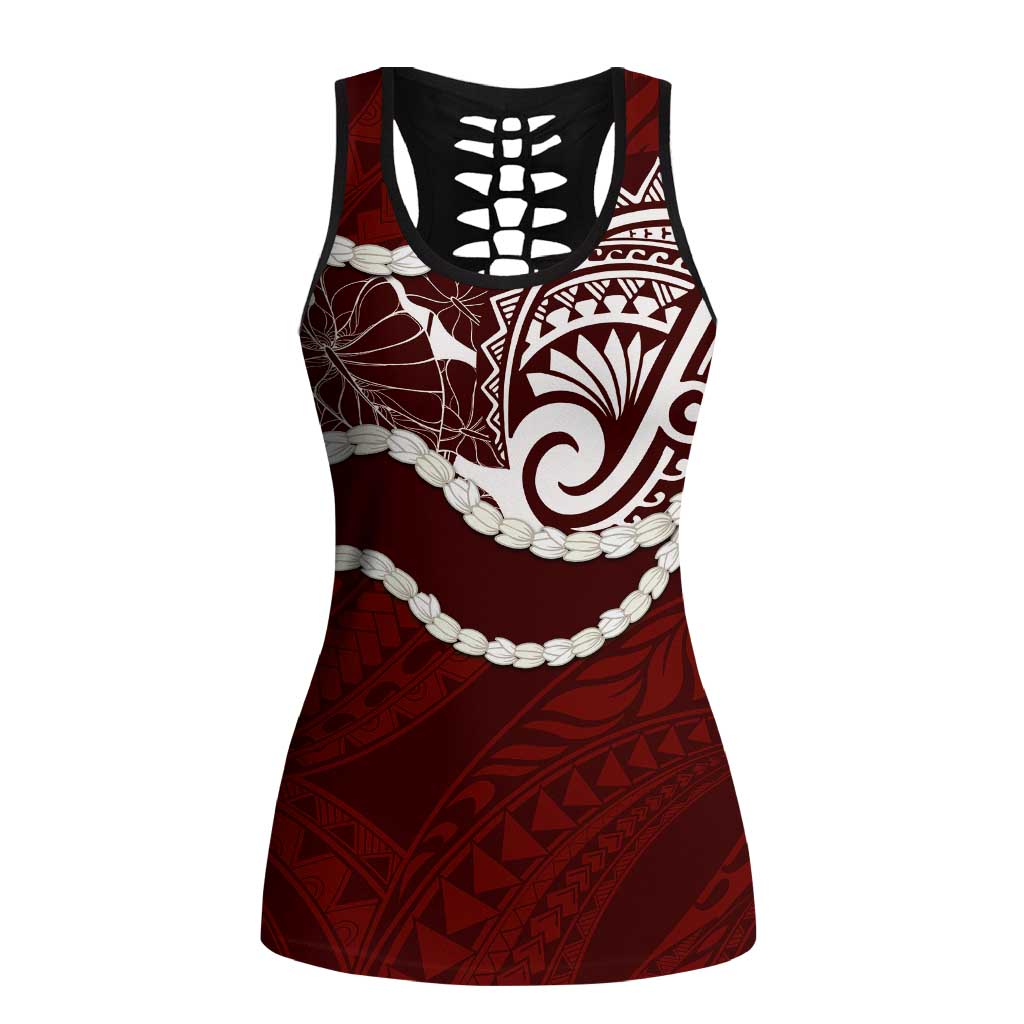 Aloha Hawaii Kalo Pikake Lei Hollow Tank Top Chest Tattoo Oxblood Hawaiian Pattern