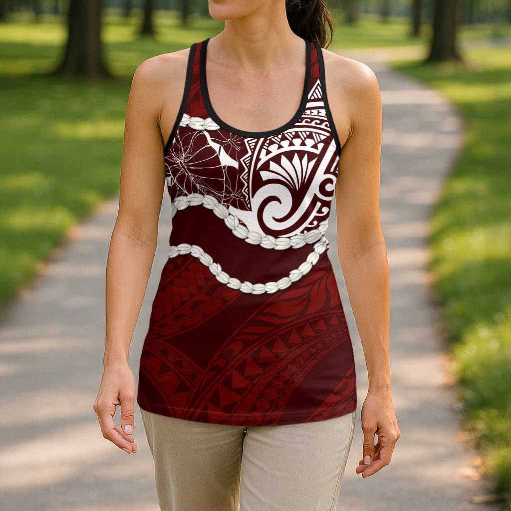 Aloha Hawaii Kalo Pikake Lei Hollow Tank Top Chest Tattoo Oxblood Hawaiian Pattern LT14 - Polynesian Pride