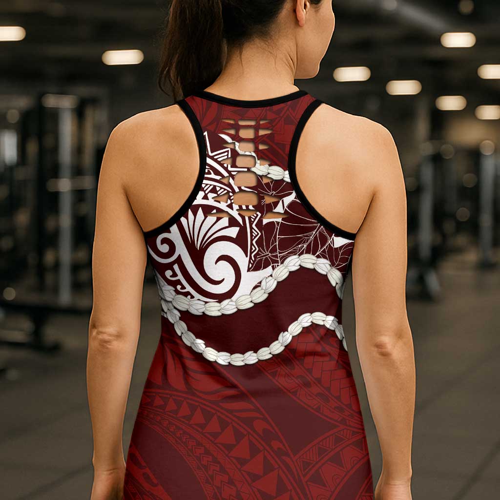 Aloha Hawaii Kalo Pikake Lei Hollow Tank Top Chest Tattoo Oxblood Hawaiian Pattern LT14 - Polynesian Pride