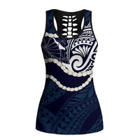 Aloha Hawaii Kalo Pikake Lei Hollow Tank Top Chest Tattoo Oxford Blue Hawaiian Pattern LT14 Female Oxford Blue - Polynesian Pride