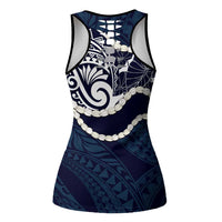 Aloha Hawaii Kalo Pikake Lei Hollow Tank Top Chest Tattoo Oxford Blue Hawaiian Pattern LT14 - Polynesian Pride