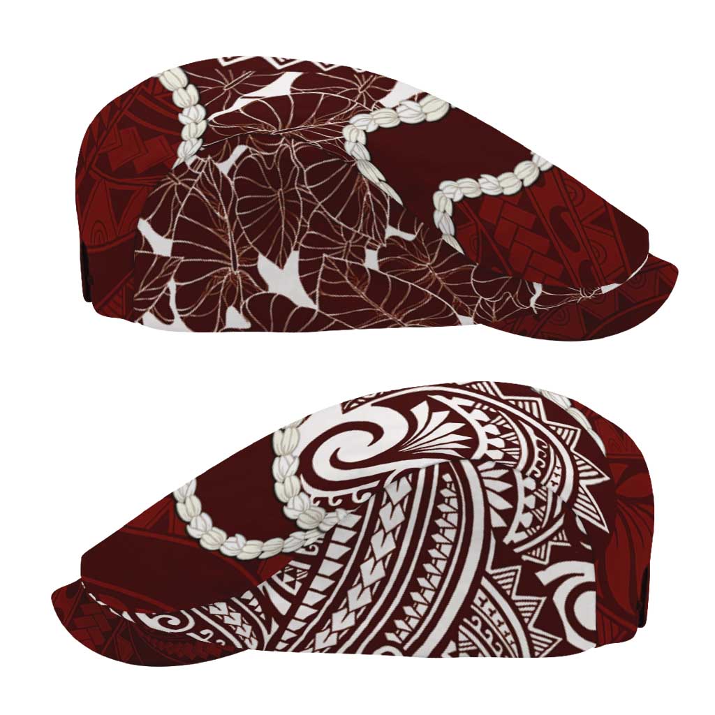 Aloha Hawaii Kalo Pikake Lei Jeff Hat Chest Tattoo Oxblood Hawaiian Pattern LT14 - Polynesian Pride