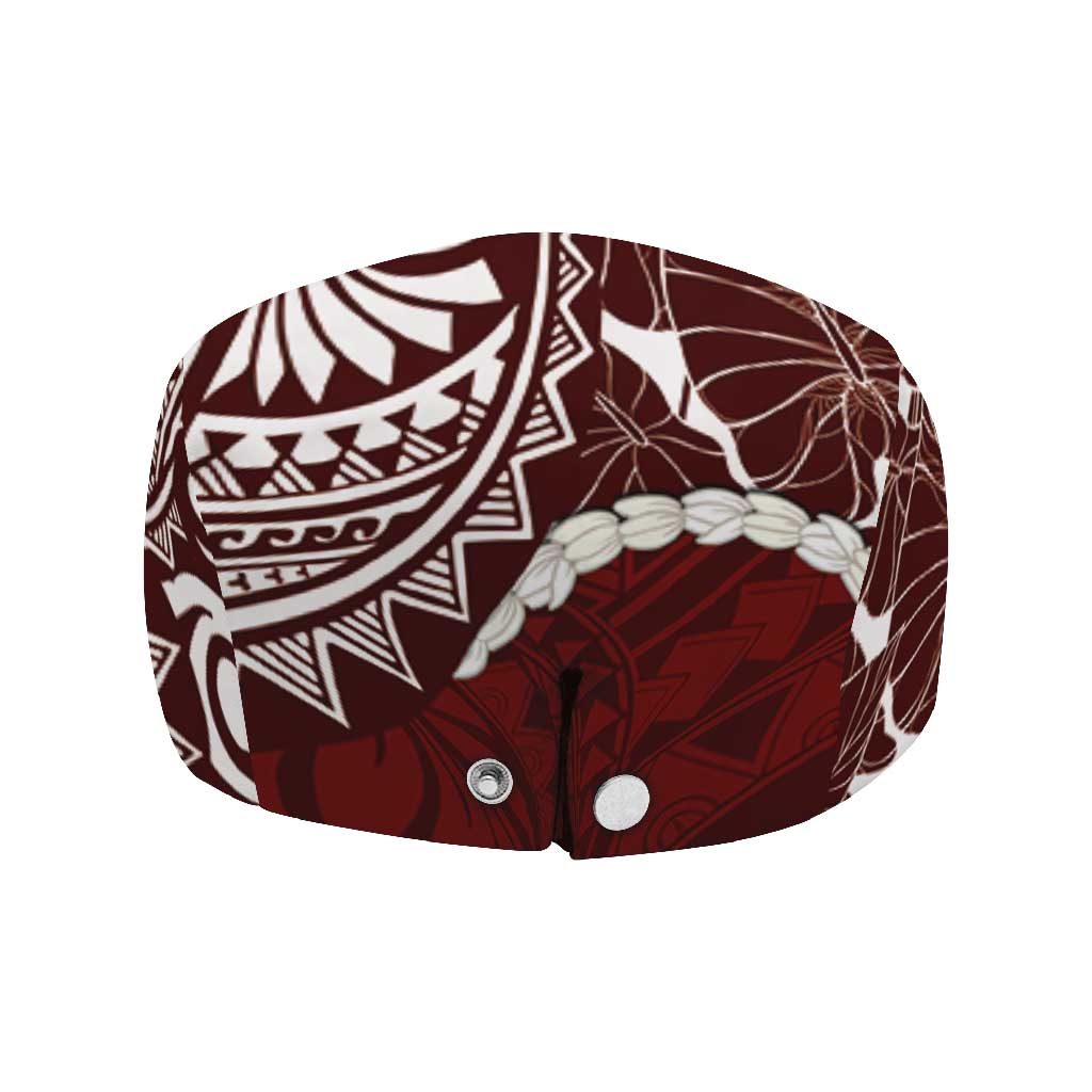 Aloha Hawaii Kalo Pikake Lei Jeff Hat Chest Tattoo Oxblood Hawaiian Pattern LT14 - Polynesian Pride