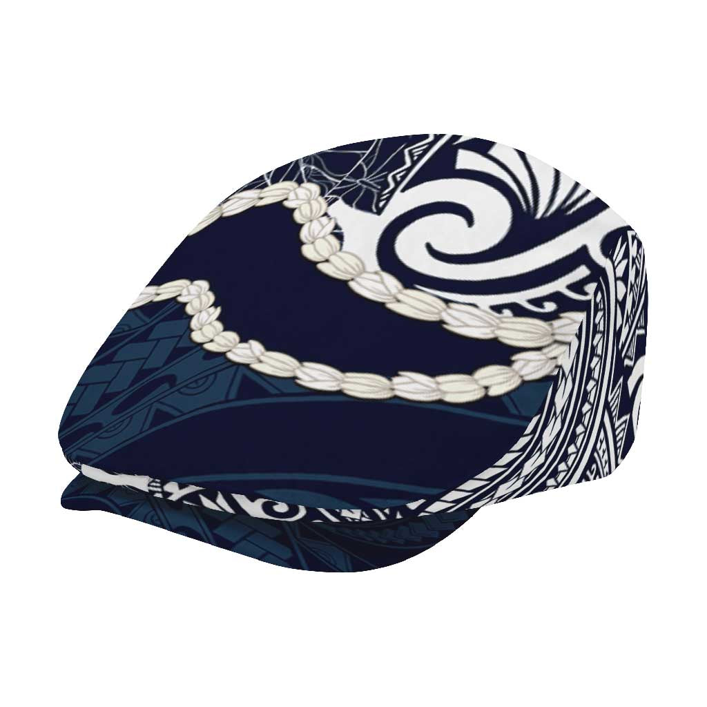 Aloha Hawaii Kalo Pikake Lei Jeff Hat Chest Tattoo Oxford Blue Hawaiian Pattern LT14 - Polynesian Pride