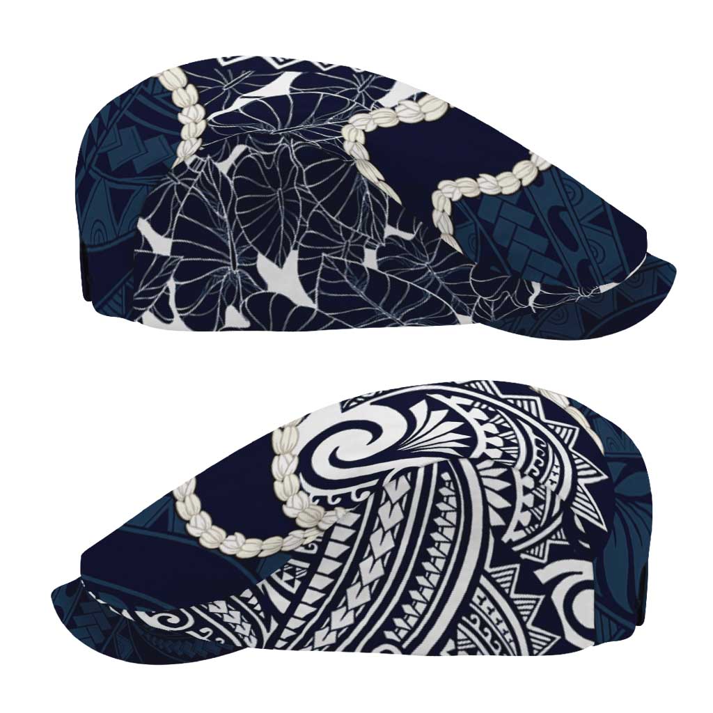 Aloha Hawaii Kalo Pikake Lei Jeff Hat Chest Tattoo Oxford Blue Hawaiian Pattern LT14 - Polynesian Pride