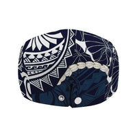 Aloha Hawaii Kalo Pikake Lei Jeff Hat Chest Tattoo Oxford Blue Hawaiian Pattern LT14 - Polynesian Pride