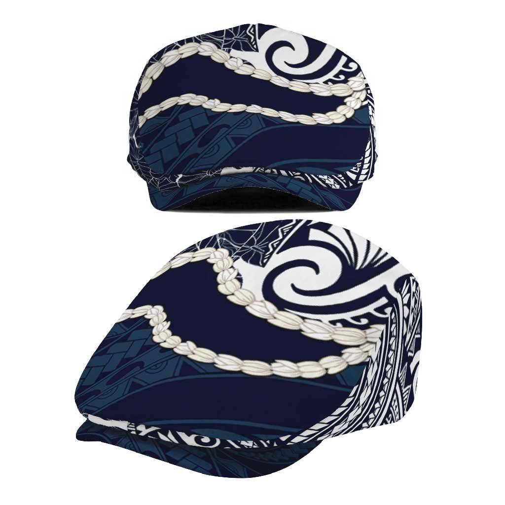 Aloha Hawaii Kalo Pikake Lei Jeff Hat Chest Tattoo Oxford Blue Hawaiian Pattern LT14 - Polynesian Pride