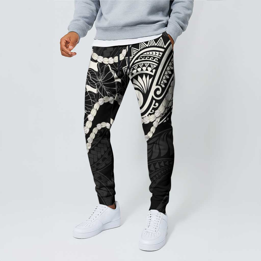Aloha Hawaii Kalo Pikake Lei Jogger Pants Chest Tattoo Black Hawaiian Pattern LT14 - Polynesian Pride
