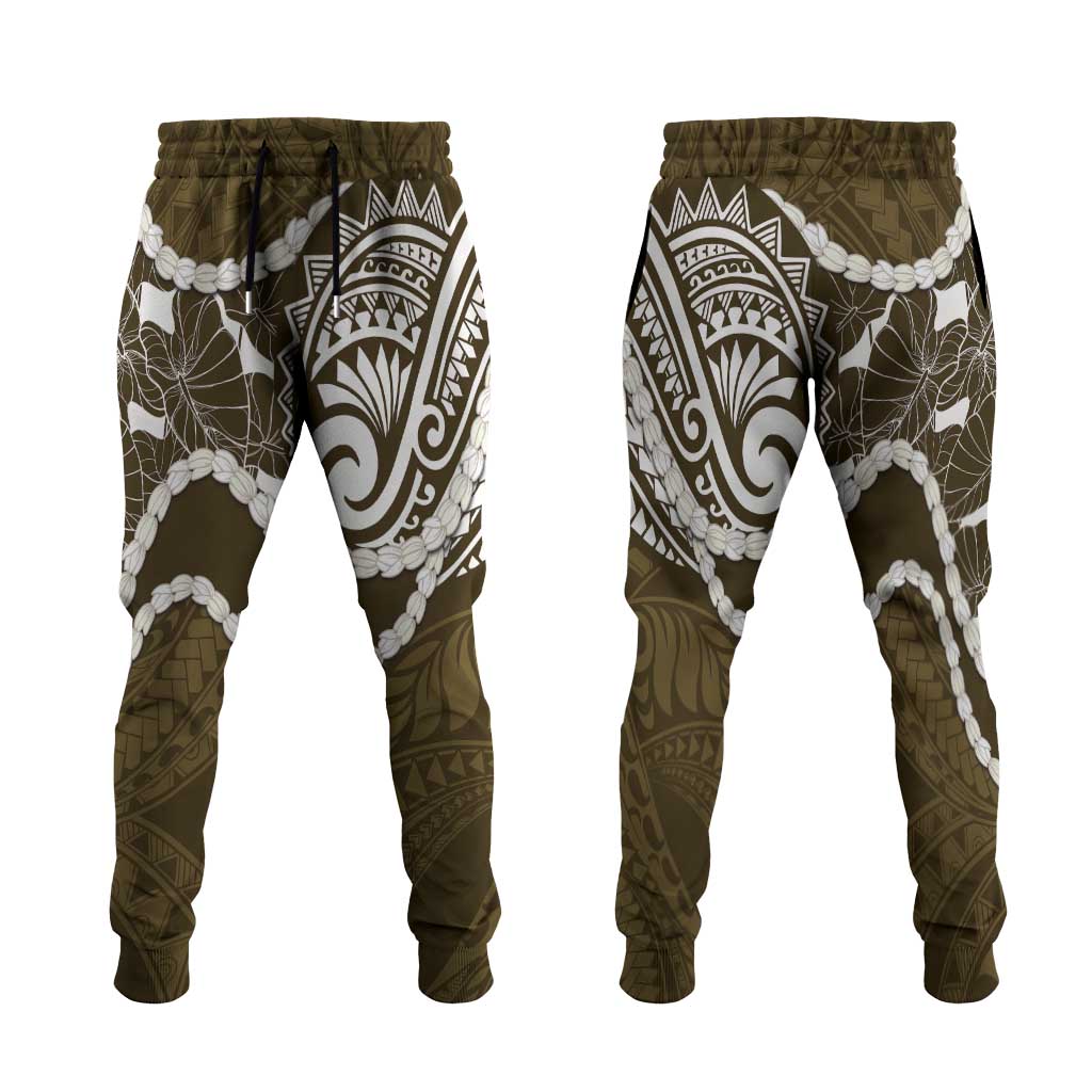 Aloha Hawaii Kalo Pikake Lei Jogger Pants Chest Tattoo Gold Hawaiian Pattern LT14 Gold - Polynesian Pride
