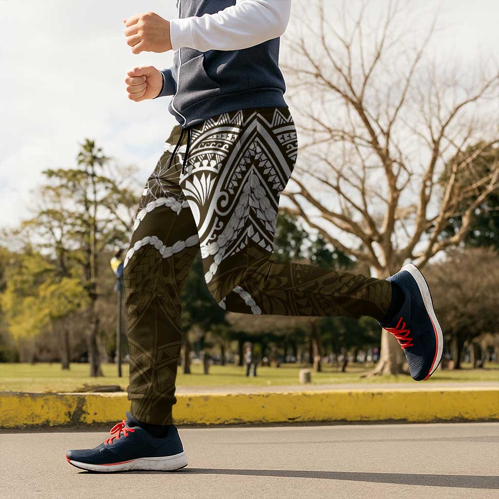 Aloha Hawaii Kalo Pikake Lei Jogger Pants Chest Tattoo Gold Hawaiian Pattern LT14 - Polynesian Pride