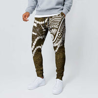Aloha Hawaii Kalo Pikake Lei Jogger Pants Chest Tattoo Gold Hawaiian Pattern LT14 - Polynesian Pride