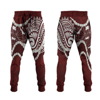 Aloha Hawaii Kalo Pikake Lei Jogger Pants Chest Tattoo Oxblood Hawaiian Pattern LT14 Oxblood - Polynesian Pride