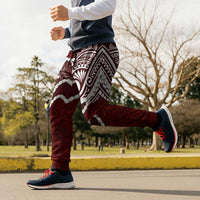 Aloha Hawaii Kalo Pikake Lei Jogger Pants Chest Tattoo Oxblood Hawaiian Pattern LT14 - Polynesian Pride