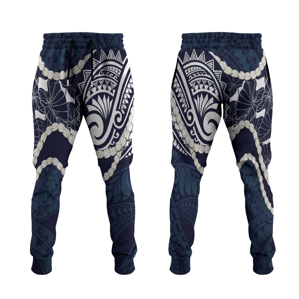Aloha Hawaii Kalo Pikake Lei Jogger Pants Chest Tattoo Oxford Blue Hawaiian Pattern LT14 Oxford Blue - Polynesian Pride