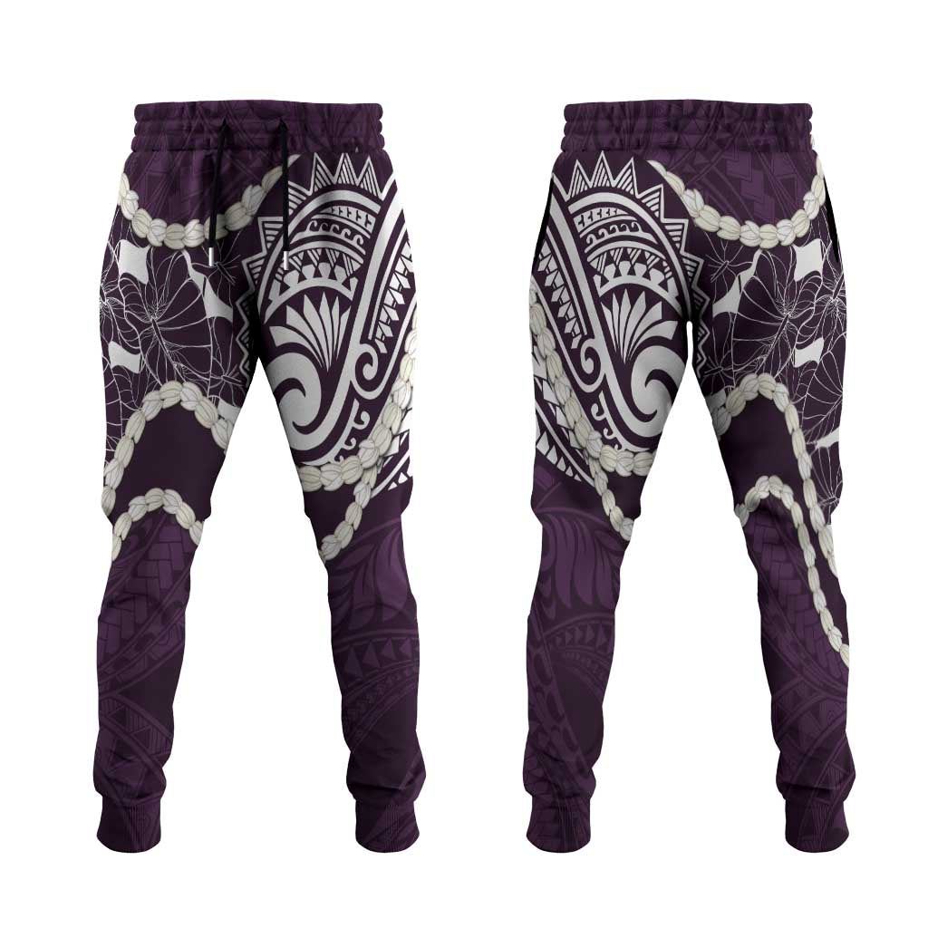 Aloha Hawaii Kalo Pikake Lei Jogger Pants Chest Tattoo Purple Hawaiian Pattern LT14 Purple - Polynesian Pride