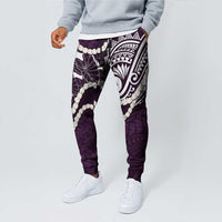 Aloha Hawaii Kalo Pikake Lei Jogger Pants Chest Tattoo Purple Hawaiian Pattern LT14 - Polynesian Pride