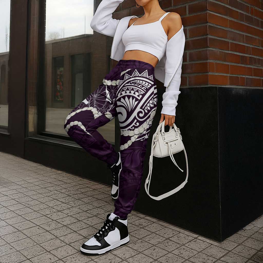 Aloha Hawaii Kalo Pikake Lei Jogger Pants Chest Tattoo Purple Hawaiian Pattern LT14 - Polynesian Pride