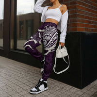 Aloha Hawaii Kalo Pikake Lei Jogger Pants Chest Tattoo Purple Hawaiian Pattern LT14 - Polynesian Pride