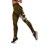 Aloha Hawaii Kalo Pikake Lei Leggings Chest Tattoo Gold Hawaiian Pattern LT14 Gold - Polynesian Pride