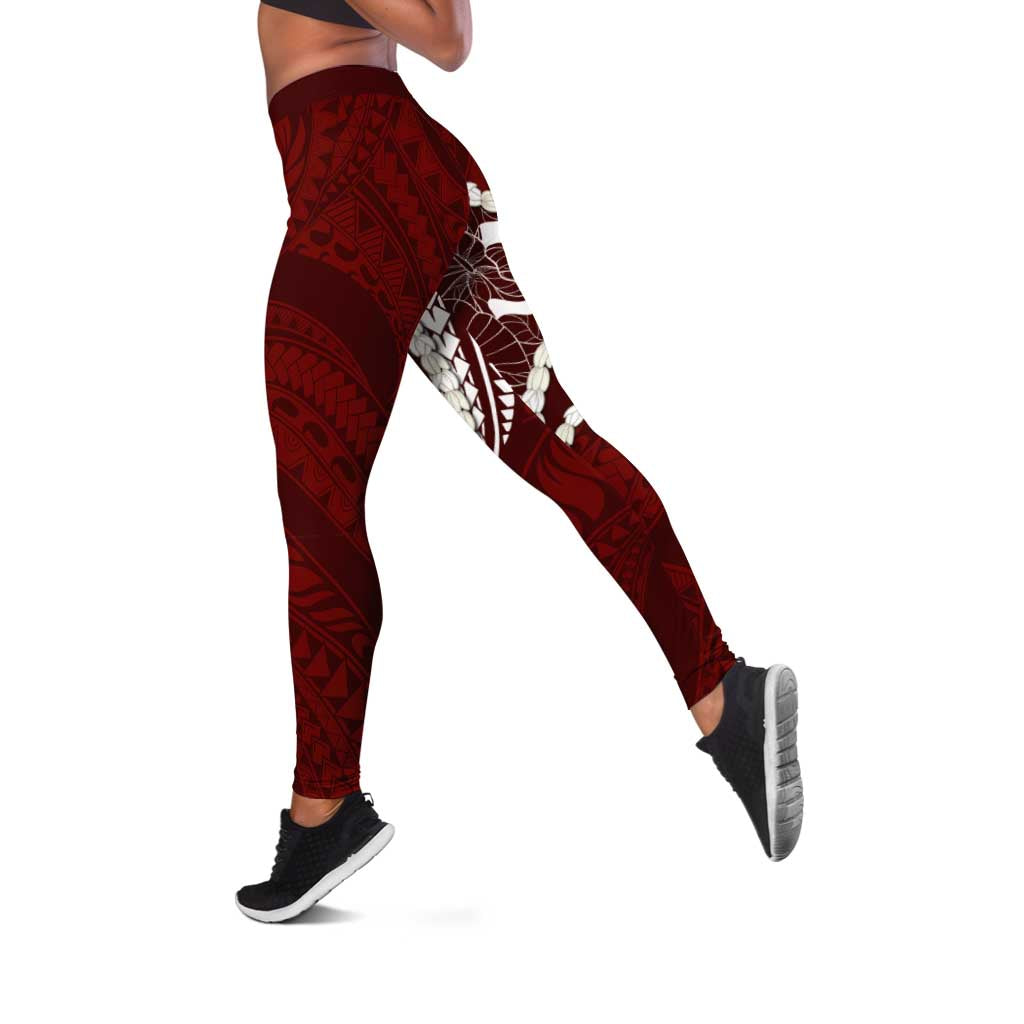 Aloha Hawaii Kalo Pikake Lei Leggings Chest Tattoo Oxblood Hawaiian Pattern LT14 Oxblood - Polynesian Pride